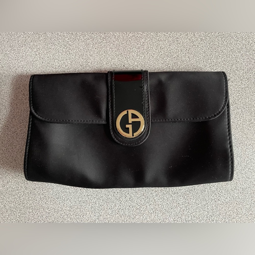 Vintage Giorgio Armani Perfume Black Satin Clutch Bag